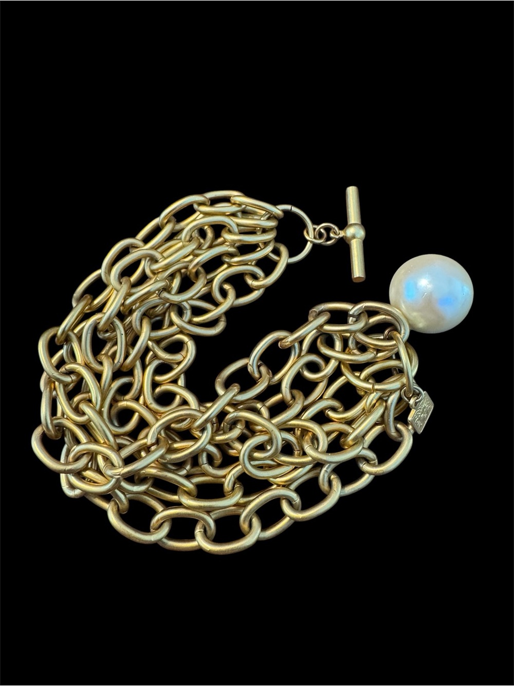 Anne Klein vintage Gold Multi-Chain Bracelet with faux White Pearl Accent